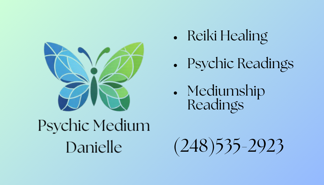 Business card of Danielle Goldston, Psychic Medium, Reiki Master